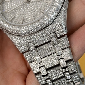 Montre automatique de luxe pour homme, entièrement sertie de moissanite VVS, en acier inoxydable, verre saphir, montre mécanique entièrement sertie de diamants, vente en gros - Product Image 4