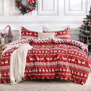 Skin-Friendly Bedding Sets 8 Corner Ties Prevent Slipping Christmas Decorations Printed <strong>Red</strong> <strong>Duvet</strong> <strong>Covers</strong> - Product Image 1