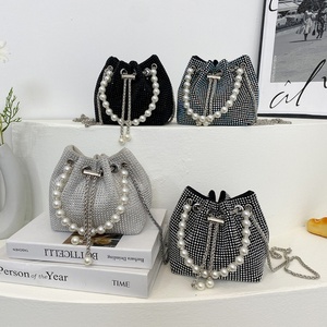 Rhinestone Velvet with Diamonds Fashion Luxurious Women's Wedding Clutch Single Shoulder Purse Iron <b>Chain</b> Drawstring Evening Bag - Product Image 3