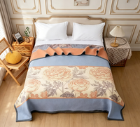 Couverture de canapé en jacquard écologique de style chinois 230x250cm - Motif floral de pivoine porte-bonheur - Literie pour la maison toute saison