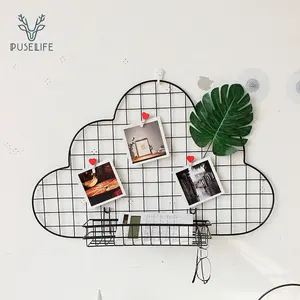 Al por mayor creativa en forma de nube, foto de rejilla de alambre pantalla rack montado en la pared