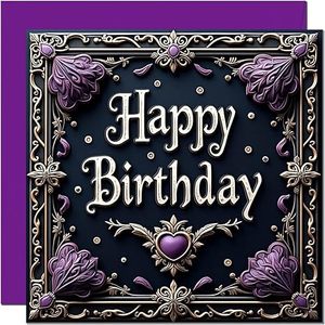 Tarjeta de Cumpleaños Gótica, Tarjeta de Cumpleaños con Calavera y Rosa Morada para Hombres, Mujeres y Adolescentes Góticos. Interior en Blanco - Product Image 2