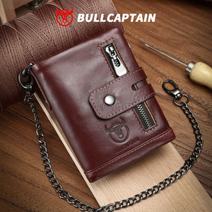 BULLCAPTAIN Chain Wallet <b>Men</b> <b>Purse</b> Double Zipper Cowhide Coin <b>Purse</b> Card Holder Rfid Blocking Genuine Leather Wallet <b>Men</b> Bag - Product Image 1