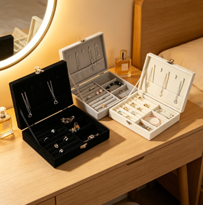 Boîte de rangement à bijoux en velours multi-compartiments, étui de présentation verrouillable avec boucle métallique pour colliers, bagues, boucles d'oreilles et bracelets - Product Image 4