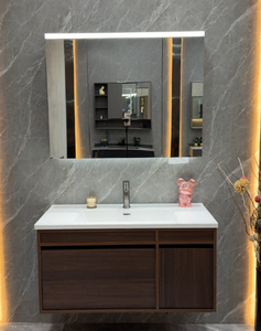 Meuble-lavabo mural moderne pour salle de bain |   Armoire en aluminium nid <span class=keywords><strong>d</strong></span>'abeille |   Évier en céramique simple et option miroir intelligent - Product Image 3