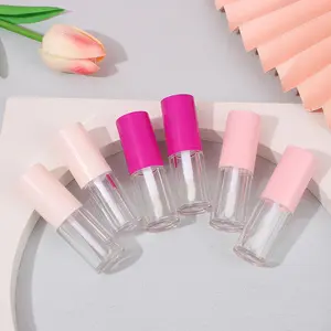 Индивидуальная печать логотипа косметическая упаковка 5 мл розовые круглые пластиковые трубки для блеска для губ с большой палочкой