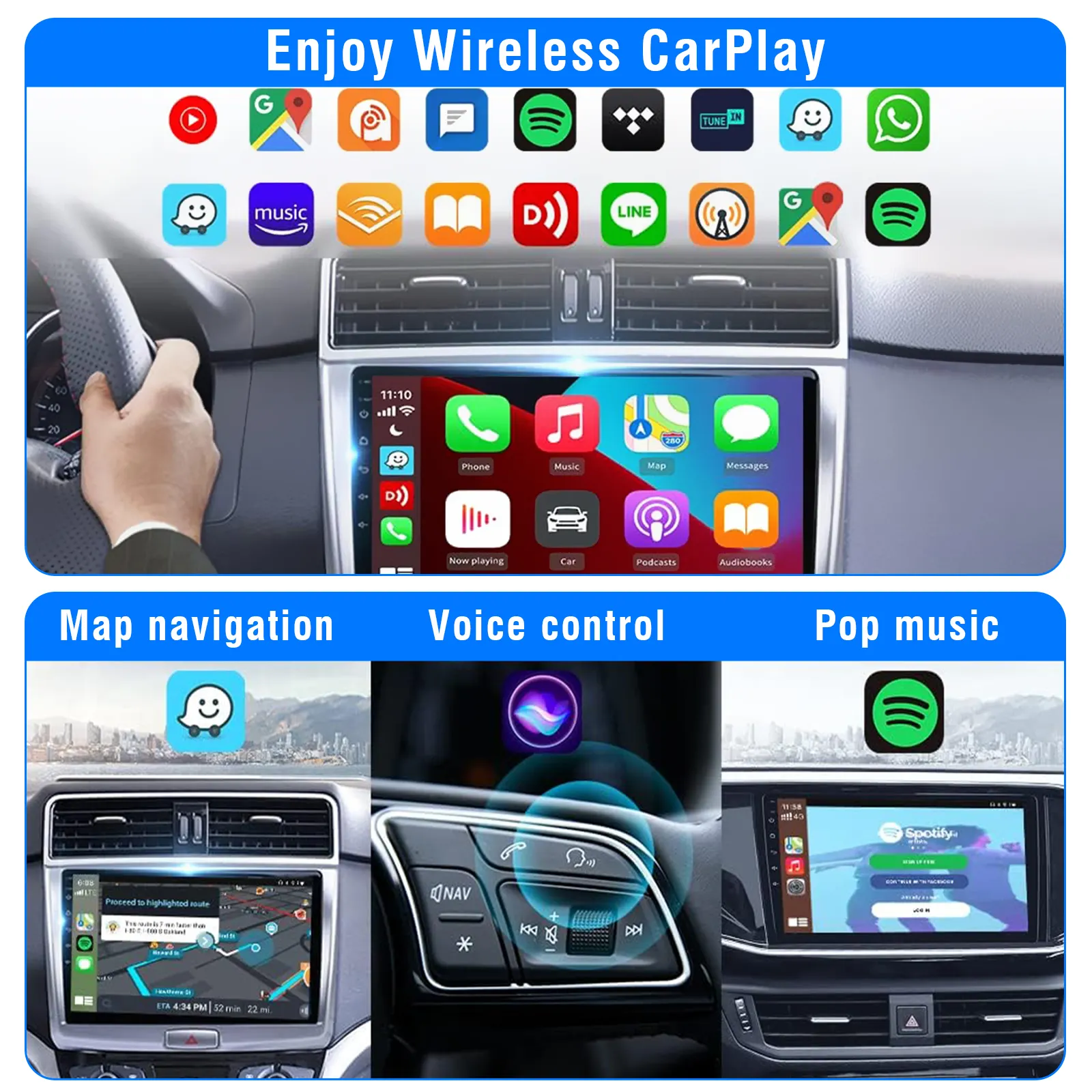 Supporto SW apprendimento Siri e assistente Google per unità principale Android 4.4 e sopra adattatore Wireless CarPlay Android Auto dongle