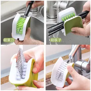 Cepillo de lavado de cuchillos en forma de PP, protector de mano de doble cara, cepillo de limpieza de cubiertos, suministros de cocina