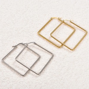 Boucles d'oreilles créoles oversize tendance en acier inoxydable, forme géométrique hexagonale lisse, bijoux d'oreille carrés irréguliers, cadeau pour femme - Product Image 4