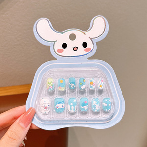 Lot de 12 <span class=keywords><strong>faux</strong></span> ongles autocollants pour enfants, motif chat de dessin animé Kawaii, avec colle gelée, mignons ongles artificiels pour enfants, style <span class=keywords><strong>anime</strong></span> - Product Image 1
