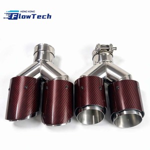 ปลายท่อไอเสีย FlowTech SS304 แบบสองทางออก 1 ต่อ 2 พร้อมคาร์บอนไฟเบอร์ / สีเงิน / คาร์บอนไฟเบอร์สีแดง – สำหรับดัดแปลงรถยนต์ทั่วไป - Product Image 5