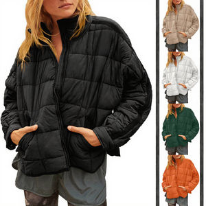 Manteau léger surdimensionné pour femmes à manches longues Zip Packable vestes bouffantes courtes col montant coupe-vent Patchwork Zip pour l'hiver - Product Image 3