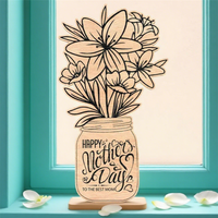 Carte de fleurs en bois inachevé moderne et écologique, ornements de fête des mères, boîtes de gravure personnalisées, panneaux muraux, thème de l'amour.