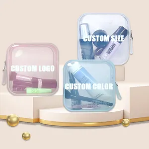Benutzer definierte quadratische tragbare blaue Gelee Candy wasserdichte Toiletten artikel Reise gummi kleine rosa Reiß verschluss Silikon kosmetische Make-up-Tasche