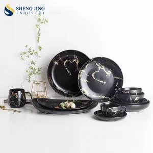 Dinner Set Marble Nordic Style New Luxury Golden Marble Tableware Boutique Porcelain Hotel Tableware Set Ceramic Bowl Plate