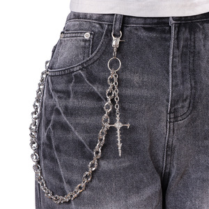 Hip Hop Punk Metal Waist Chain Cross Pendant Tibetan Silver Double <b>Ring</b> Daily Wear Fashion Body Chain - Product Image 1