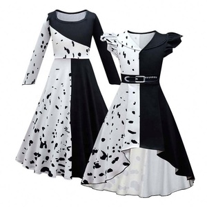 Costume de cosplay d'Halloween pour filles, noir et blanc, jeu de rôle, costume de <span class=keywords><strong>Cruella</strong></span>, ensemble complet de costumes - Product Image 2