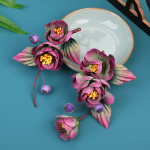 Nuevo diseño original, hecho a mano, estilo antiguo, cheongsam floral de terciopelo sintético morado, maquillaje Hanfu y accesorios para el cabello, Hanfu - Product Image 4