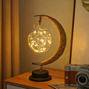 Cuerda de cáñamo hecha a mano LED Moon Star Night Light Diseño moderno <span class=keywords><strong>Palillos</strong></span> de vidrio <span class=keywords><strong>para</strong></span> fiesta o regalo de cumpleaños USB con batería - Product Image 3