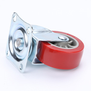 Polyurethane Swivel Caster 2.5 Inch Industrial Heavy Duty With Iron Core Firm Tread Red Wheel Bolt Hole Mount - Product Image 3