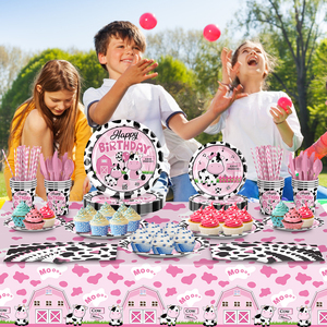 <span class=keywords><strong>Lot</strong></span> de Couverts Jetables Thème Vache Rose pour Anniversaire, pour 24 Personnes - Vente en Gros - Product Image 4