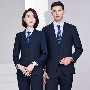 Ensemble de costume en laine double-boutonnage de qualité supérieure pour hommes et femmes - Vêtement formel anti-plis à devant plat pour le bureau, les affaires, les ventes gouvernementales - Product Image 1