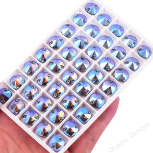 Oleeya Factory Wholesale <b>Top</b> Quality 5A Bevel Round Rivoli Glass <b>Crystal</b> AB Sew on Rhinestones With 2 Holes for Clothing DIY - Product Image 4