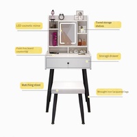 Coiffeuse de maquillage blanche moderne avec miroir léger Coiffeuse de chambre mobile