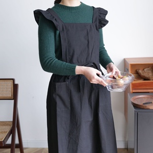 Korean Stylish Ruffled Cap Cotton-Linen Sleeveless <strong>Personalised</strong> Cross Back Custom Logo <strong>Apron</strong> with Large Pockets - Product Image 3