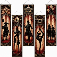 Lot de 5 Bannières de Clown d'Halloween Marque GASSER, Panneaux Suspendus Effrayants de Cirque 59x16, Décorations Gothiques pour Fêtes, Cosplay, Porte d'Entrée