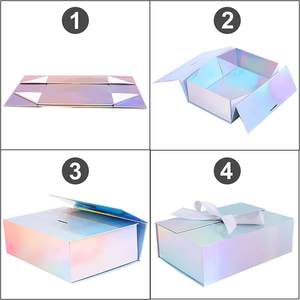 Shiny Eco-Friendly Recycled Materials Folding Paper Box Holographic Magnetic Double-Door Gift Box Ribbon Embossing High-End - Product Image 4