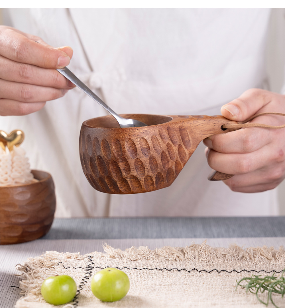 Wuyung Acacia Wooden Wide-Mouth Cups Charcoal-Baked Hand-Fired Custom Logo Option 200ml Eco-Friendly Tableware · image 6