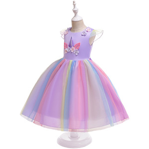Fantaisie élégante demoiselle d'honneur enfant filles Tutu <span class=keywords><strong>licorne</strong></span> <span class=keywords><strong>robe</strong></span> d'<span class=keywords><strong>anniversaire</strong></span> avec <span class=keywords><strong>licorne</strong></span> bandeau DGLG-013 - Product Image 4