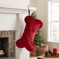 Calcetín Navideño Personalizado al por Mayor de Poliéster a Cuadros con Forma de Hueso, Diseño con Lazo para Colgar, Colgante para Árbol de Navidad, Bolsa de Almacenamiento de Regalos