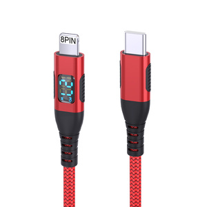 Câble USB-C vers 8 <span class=keywords><strong>broches</strong></span> avec affichage LED, tressé en nylon, en cuivre pur, câble de charge USB-C OEM, charge rapide, câble de charge personnalisé, vente en gros - Product Image 5