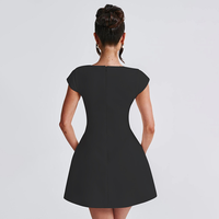 Robe de bureau gothique vintage pour femmes, col carré, robes courtes décontractées, robe courte à manches courtes sexy pour femmes