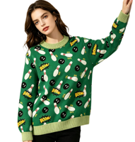 Pull jacquard de Noël pour homme et femme, motif boule et quilles de bowling 3D, pull d'hiver à manches longues