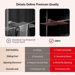 Porte-pantalons double à fermeture douce, à montage supérieur, avec glissière dissimulée pour quincaillerie de meuble de garde-robe - Product Image 4