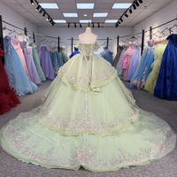 Robe de Quinceañera Jancember 6921 vert sauge, robe de bal florale, robe de mariée menthe, robe à volants, fête d'anniversaire de 16 ans, banquet