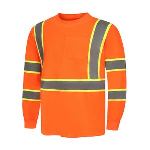 ANSI EN20471 Class 3 Orange <strong>Hi</strong> <strong>Vis</strong> Safety Shirt Big &amp; Tall Long Sleeve Reflective <strong>Workwear</strong> for Construction - Product Image 2