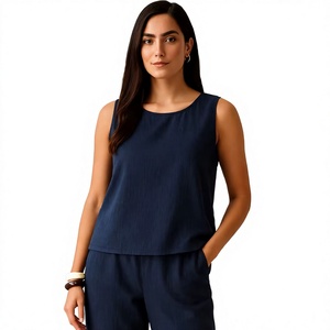 Conjunto Elegante y Moderno RN EXPORT para Mujer, Top sin Mangas y Pantalones de Pierna Recta, Poliéster, Cómodo, de Secado Rápido, Antiarrugas, para Oficina, Estilo Indio - Product Image 1