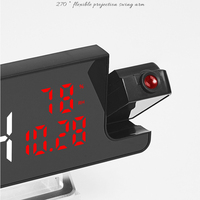 Réveil numérique électronique moderne avec projecteur LED, projection miroir, lumière nocturne murale et de plafond, gradation automatique, alimentation USB, couleur