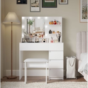 FCJ 37 pollici bianco trucco trucco Set specchio illuminato tavolo di stoccaggio presa di corrente 3 modalità di illuminazione regolabile