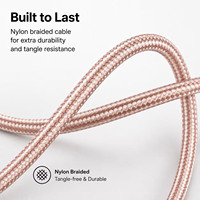Cable USB C de 1.2m 2.0 5V 3A 15W de Carga Rápida con Tela de Nailon, Punta Metálica y Revestimiento Dorado Rosa para iPhone/Computadora y Banco de Energía