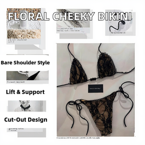 Conjunto de bikini de 2 piezas para mujer, a rayas, con aberturas, push-up, sin aros, de tiras, triángulo, corte alto y tanga atrevida - Product Image 2