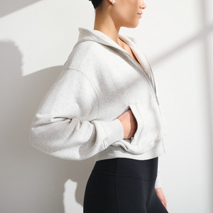 Sweat-shirt à capuche zippé pour femme, couleur unie, en coton doux, style coréen, décontracté, à manches longues, pour un usage quotidien - Product Image 5