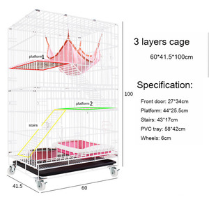 Gabbie per animali domestici in filo di acciaio inossidabile a 3 strati Semi-chiuse pieghevoli gabbia per gatti con vassoio in PVC - Product Image 5