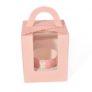 Mới được thiết kế xử lý Pastry ủng hộ bao bì hộp duy nhất <span class=keywords><strong>cupcake</strong></span> bánh nướng xốp <span class=keywords><strong>cupcake</strong></span> cửa sổ hộp cho bánh bên - Product Image 1