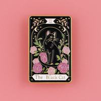 Broche en métal mignonne motif fleur de carte de tarot noire pour le Nouvel An chinois, accessoires de vêtements et sacs