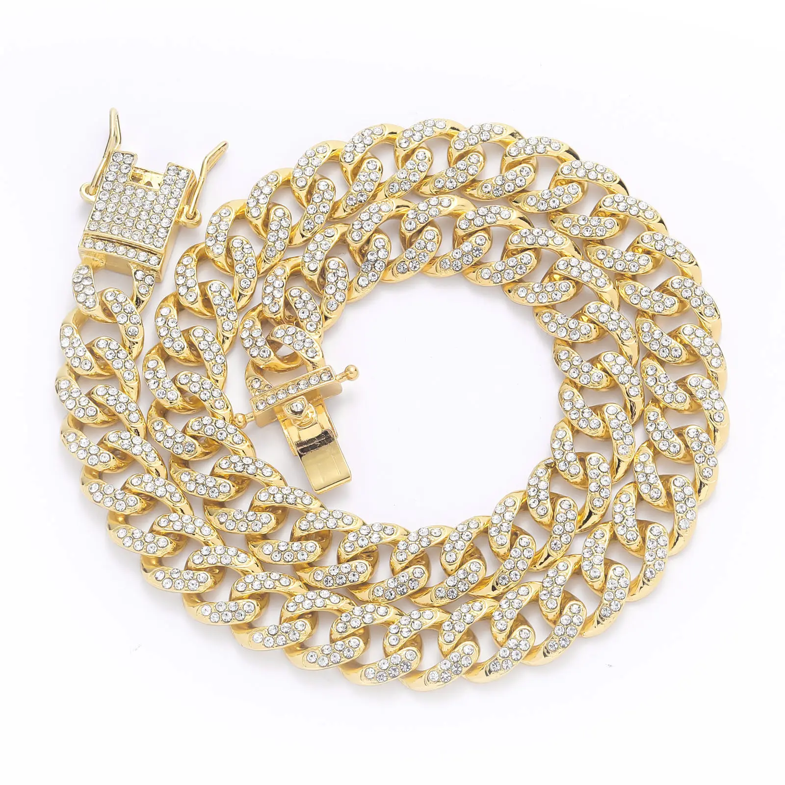 Jewelry Sets Diamond 13mm Cuban Link Chain Necklace Bracelet Set Zinc Alloy Iced Out Men Hip Hop Miami Necklace for Rapper